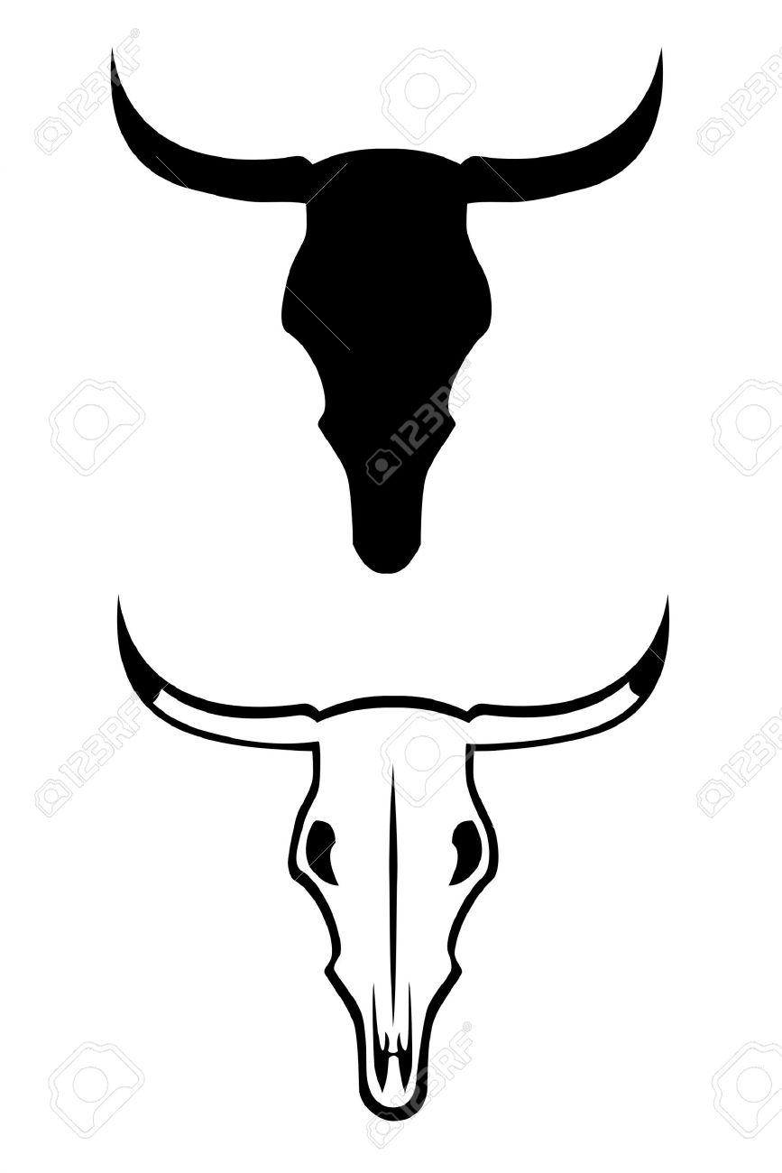 Two Black Cow Skull Tattoo Stencil
