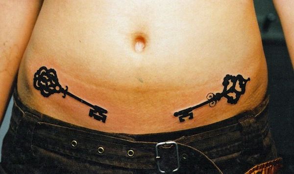 Two Black Keys Tattoo On Belly
