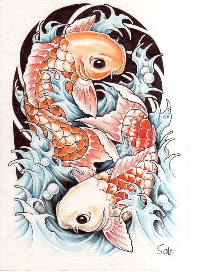 Two Carp Fish Tattoo Design