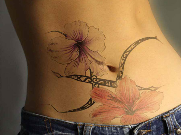 Two Flowers Tattoo On Belly