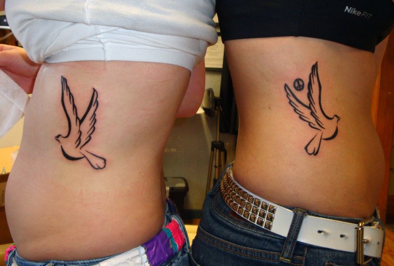Two Flying Birds Tattoo Design For Side Belly