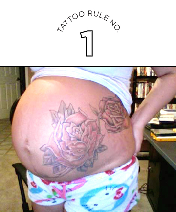 Two Roses Tattoo On After Pregnancy Belly