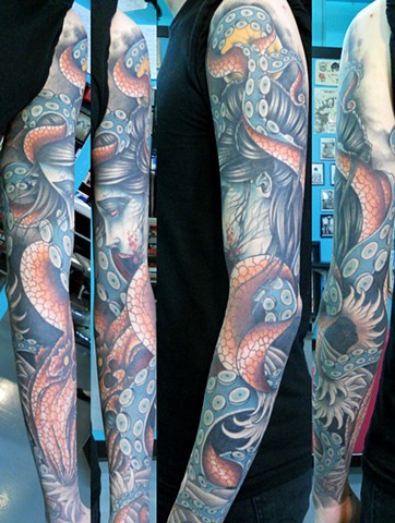 Underwater Octopus Sleeve Tattoo
