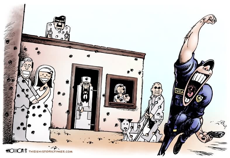 USA Police Funny Attack On Osama Bin Laden Cartoon Terrorism Image