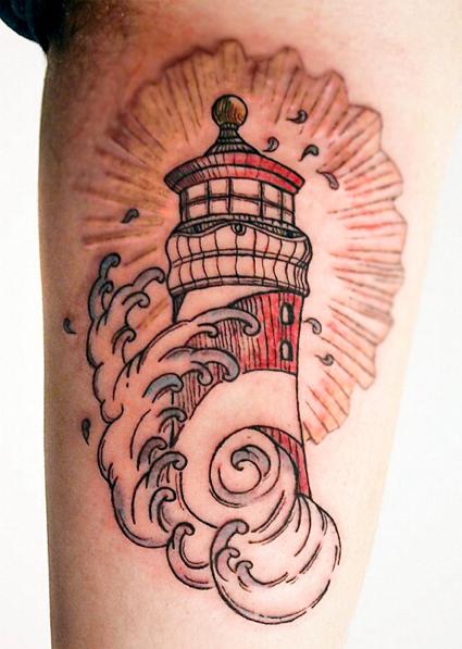 Water Waves And Lighthouse Tattoo