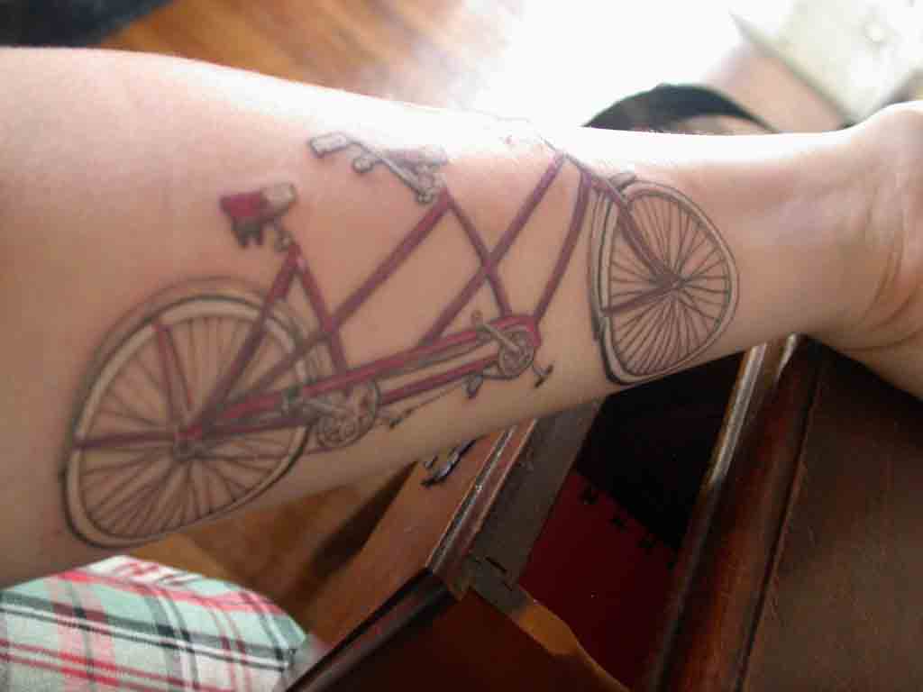 Wonderful Tandem Bike Tattoo On Forearm