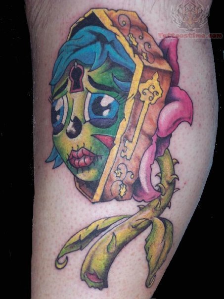 Zombie Coffin Tattoo On Leg