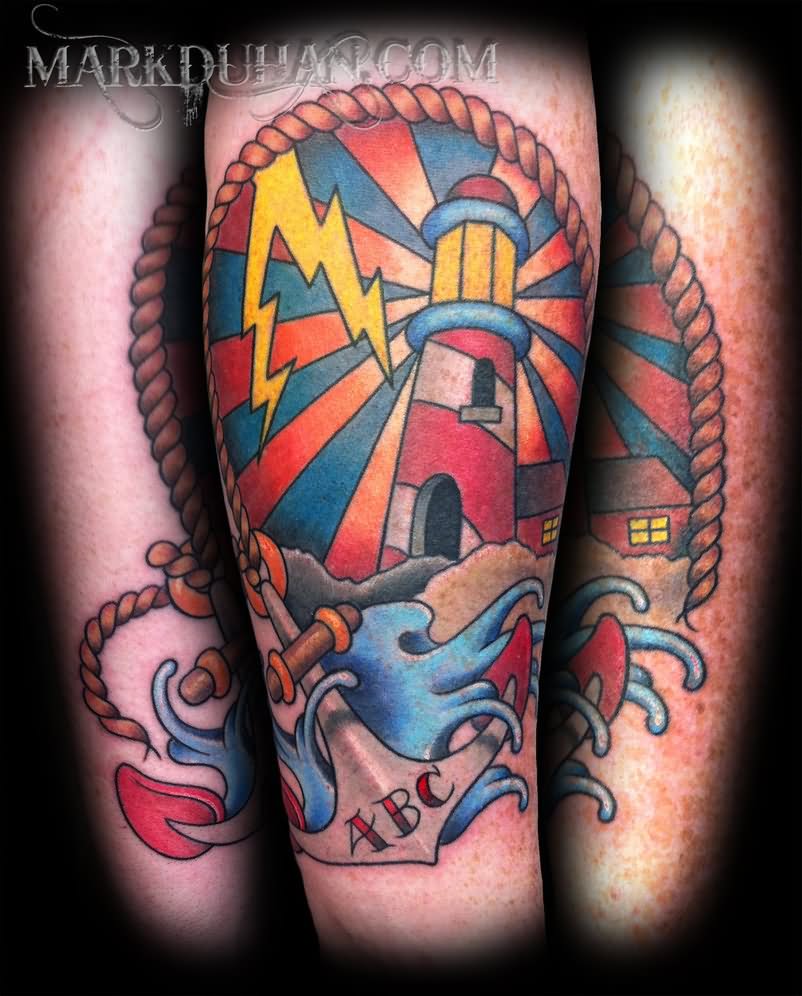 Anchor And Neo Traditional Lighthouse Tattoo by Amduhan