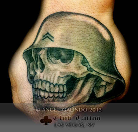 Army Skull Tattoo On Hand