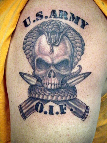 Army Skull With Snake Tattoo Design For Shoulder