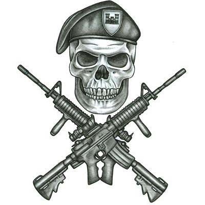 Army Skull With Two Crossing Guns Tattoo Design