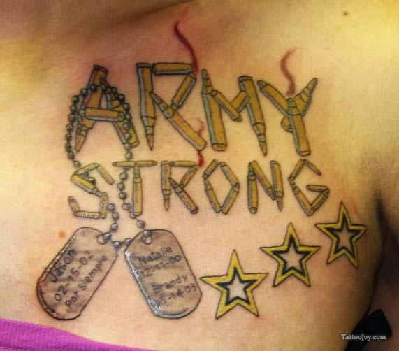 Army Strong - Three Stars And Tags Tattoo Design