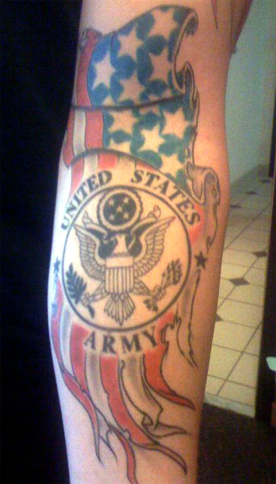 Army Symbol With USA Flag Tattoo Design For Sleeve
