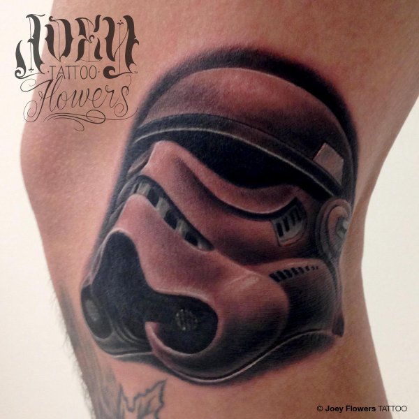 Black And Grey 3D Stormtrooper Helmet Tattoo Design