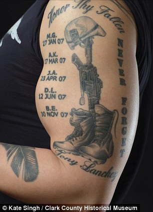 Black And Grey Army Equipments Tattoo On Left Half Sleeve