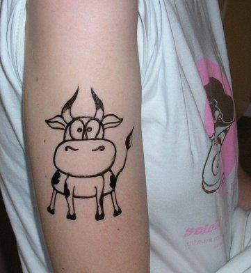 Black Cow Tattoo On Right Half Sleeve