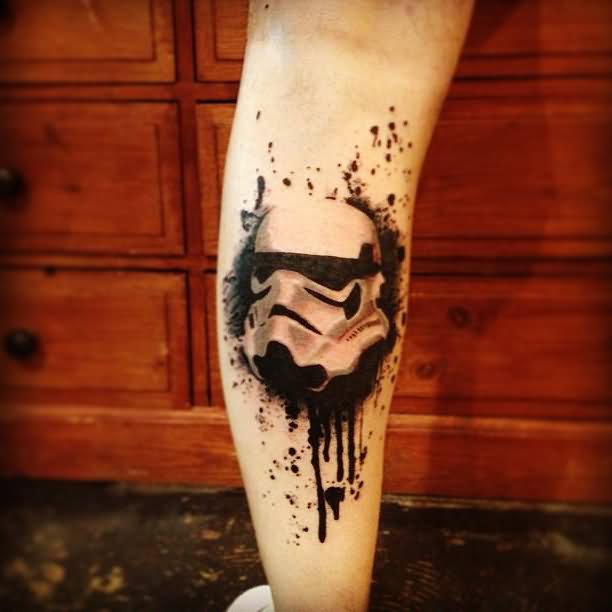 Black Ink Stormtrooper Tattoo Design For Forearm