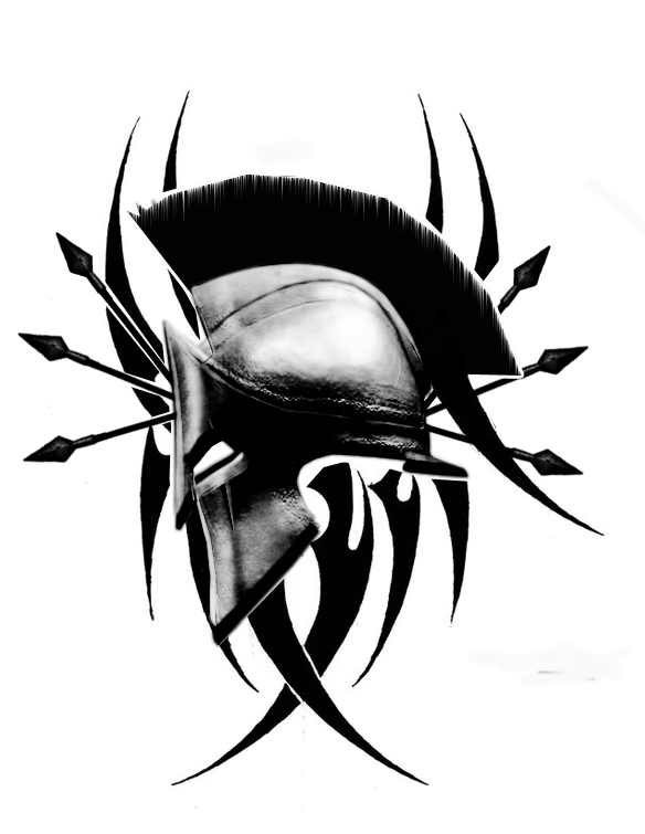 Black Ink Warrior Helmet Tattoo Design