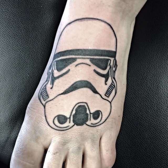 Black Stormtrooper Helmet Tattoo On Foot