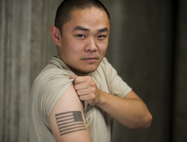Black USA Army Flag Tattoo On Man Right Half Sleeve