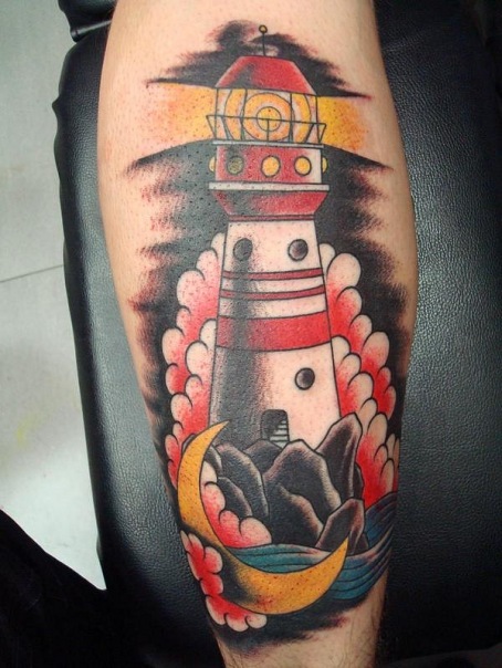 Colored Neo Traditional Tattoo On Leg