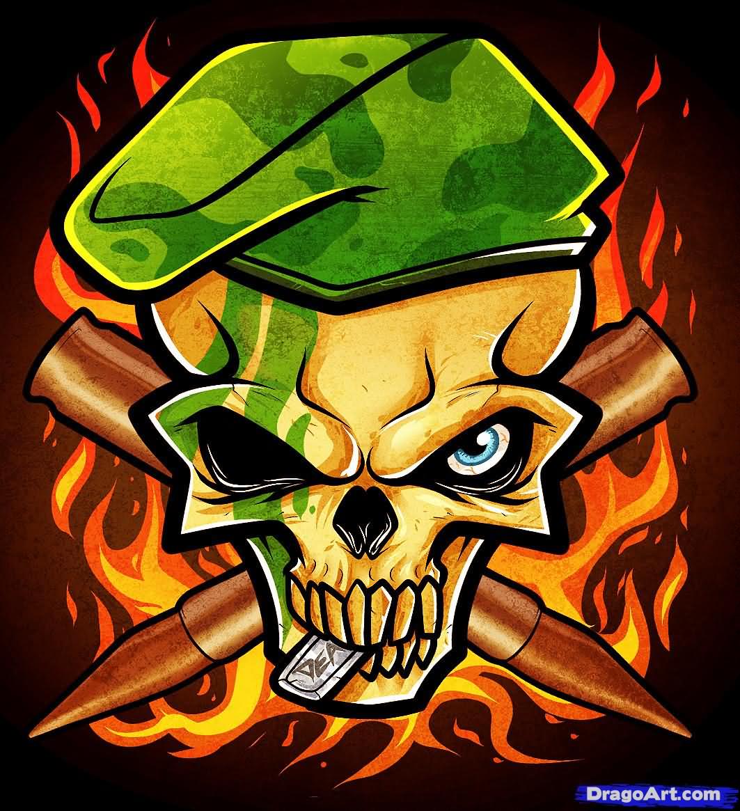 Colorful Army Skull Tattoo Design