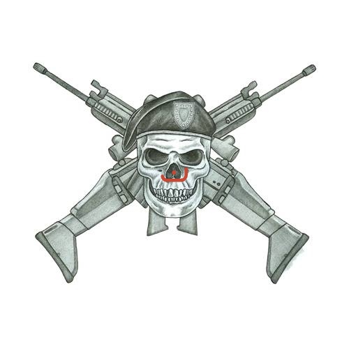 Cool Army Skull With Two Crossing Guns Tattoo Design