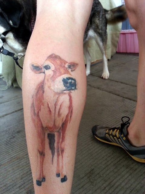 Cow Tattoo On Leg Calf