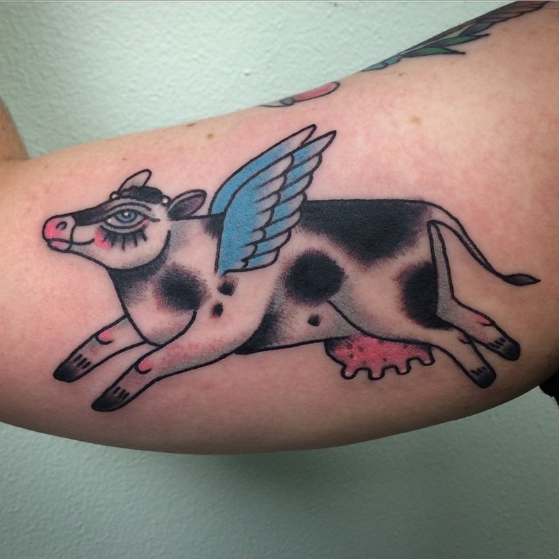 Cow With Wings Tattoo Design For Half Sleeve