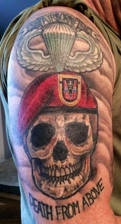 Death From Above - Army Skull Tattoo On Right Shoulder