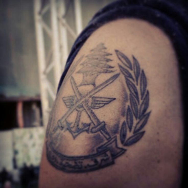 Lebanese Army Logo Tattoo Design For Shoulder