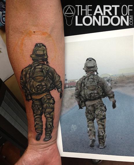 Memorial Army Soldier Tattoo Design For Forearm