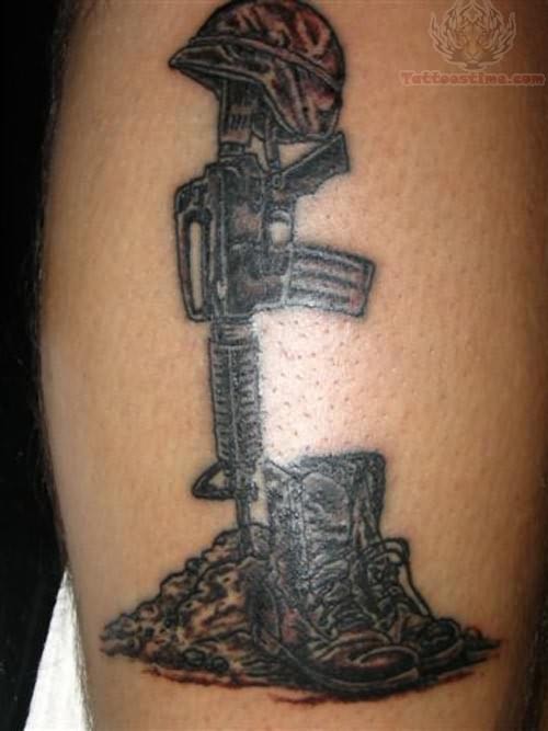 Memorial Black Ink Army Equipment Tattoo Design