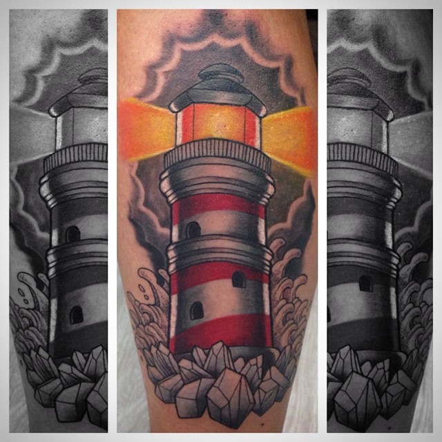 Neo Traditional Lighthouse Tattoo On Full Sleeve