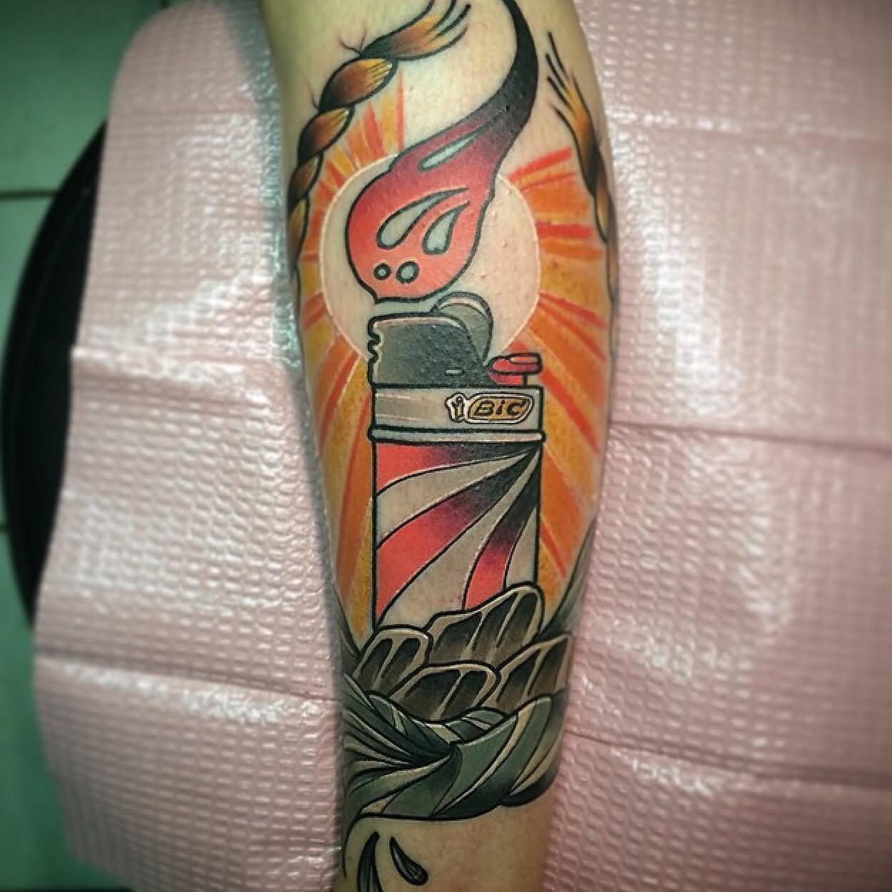 Neo Traditional Lighthouse Tattoo On Side Leg