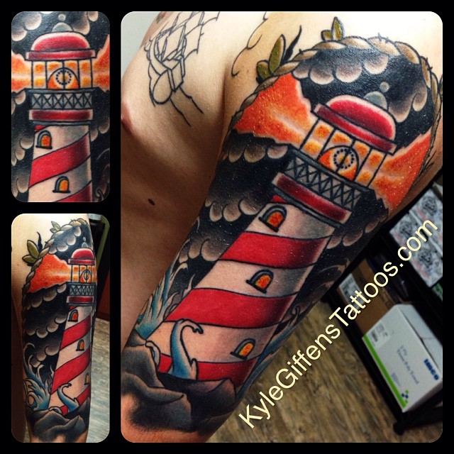 Neo Traditional Lighthouse Tattoo by Kyle Giffen