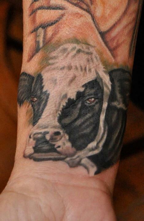 Realistic Cow Head Tattoo On Wrist
