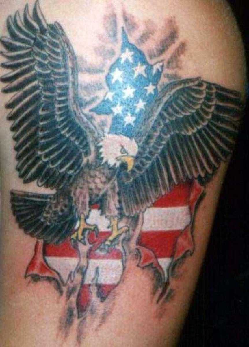 Ripped Skin USA Flag With Army Eagle Tattoo Design For Shoulder