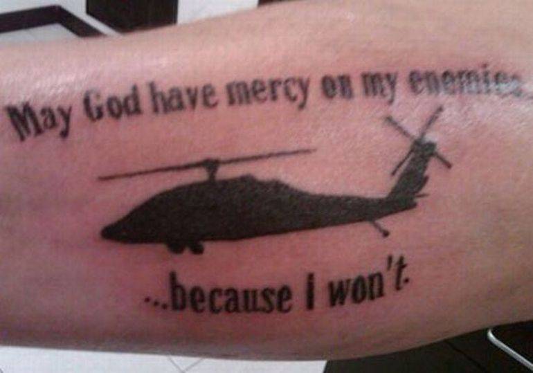 Silhouette Army Helicopter Tattoo Design For Half Sleeve