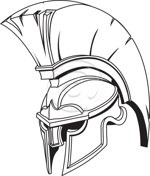 Simple Black Outline Warrior Helmet Tattoo Stencil
