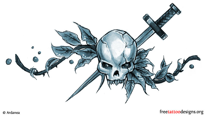 Sword In Army Skull Tattoo Design