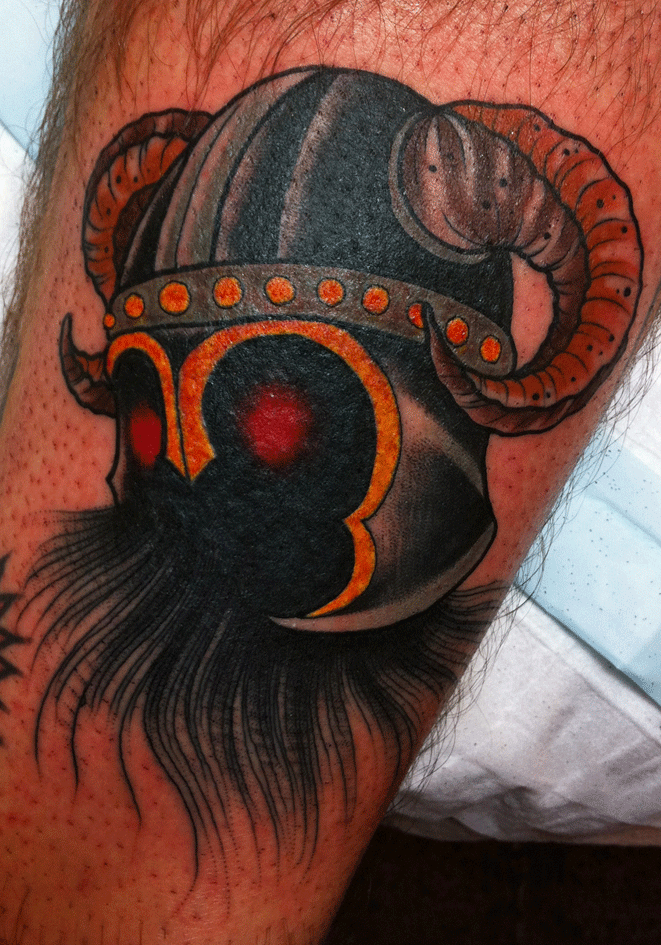 Traditional Helmet Tattoo Design For Arm