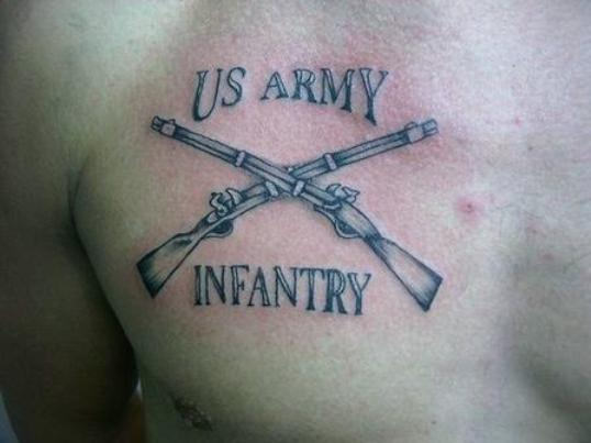 US Army Infantry – Two Crossing Guns Tattoo On Man Chest