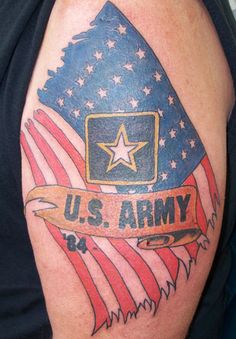US Army Logo With Flag And Banner Tattoo Design For Half Sleeve