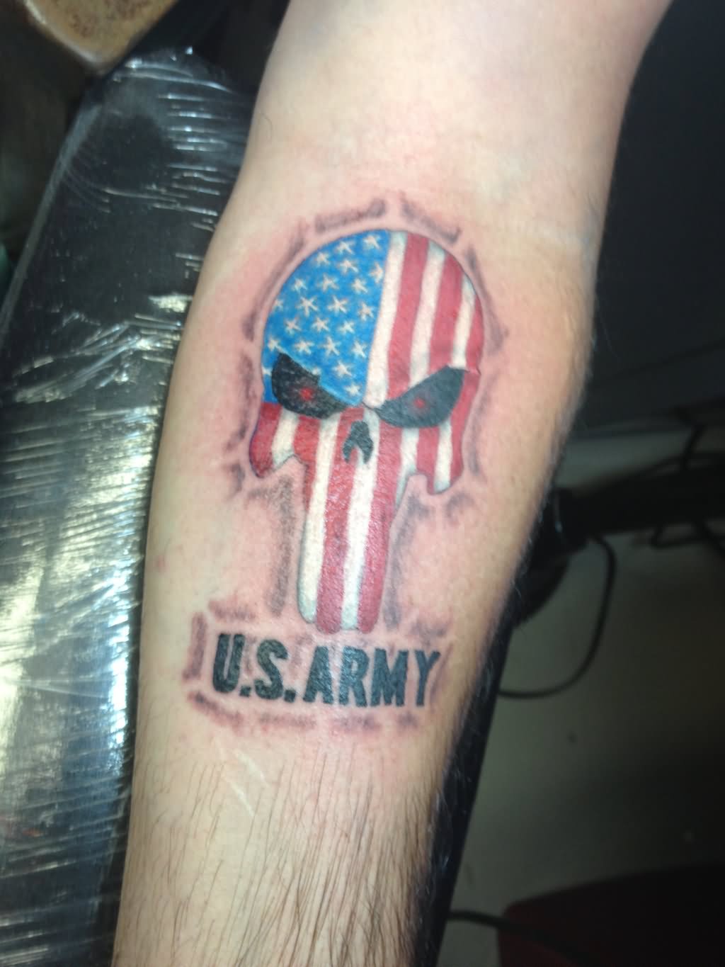 US Army - USA Flag Skull Tattoo Design For Forearm