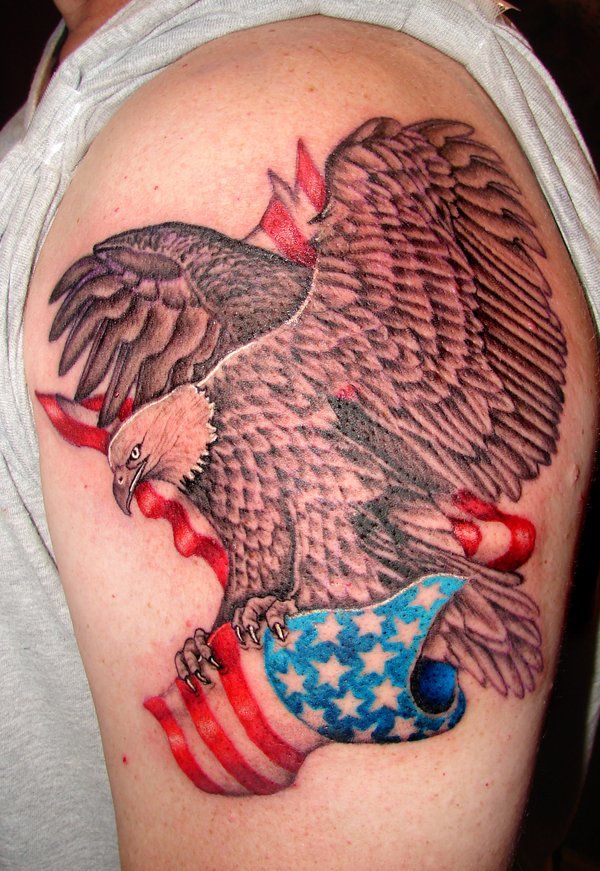 USA Army Eagle With Flag Tattoo On Left Shoulder