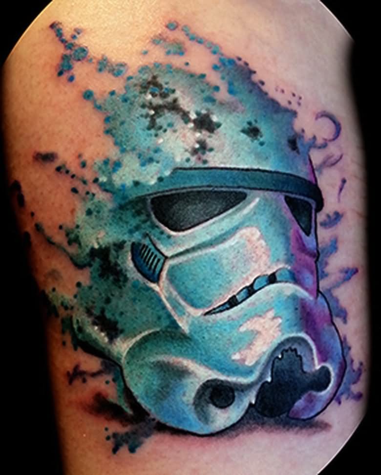 Watercolor Storm Trooper Helmet Tattoo Design For Shoulder
