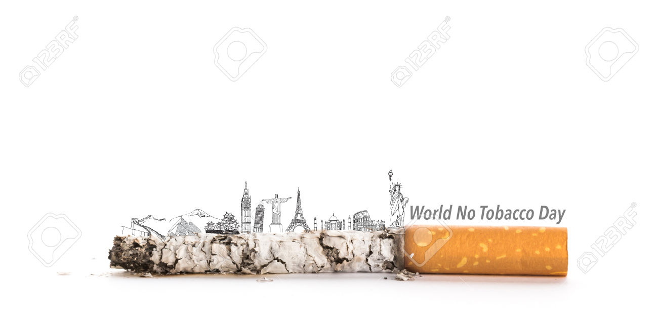 World No Tobacco Day Cigarette Butt With Famous Landmarks In The World