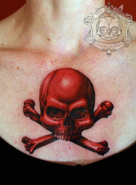 3D Red Danger Skull Bone Tattoo Design