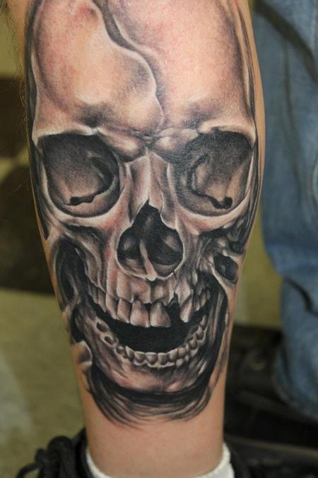 3D Skull Bone Tattoo On Leg